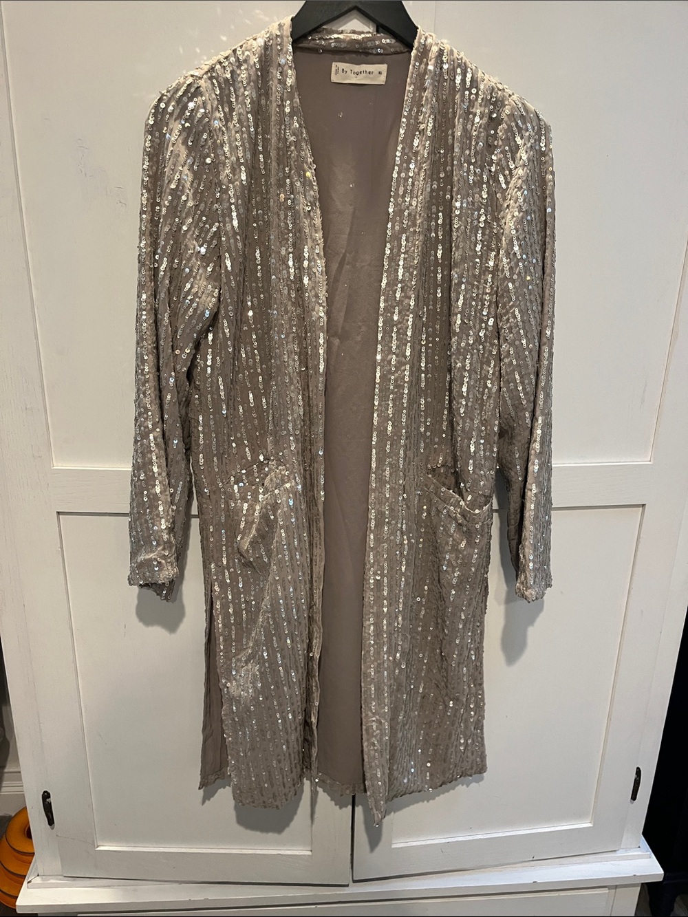 By Together Taupe Sequin Long Open Duster Coat